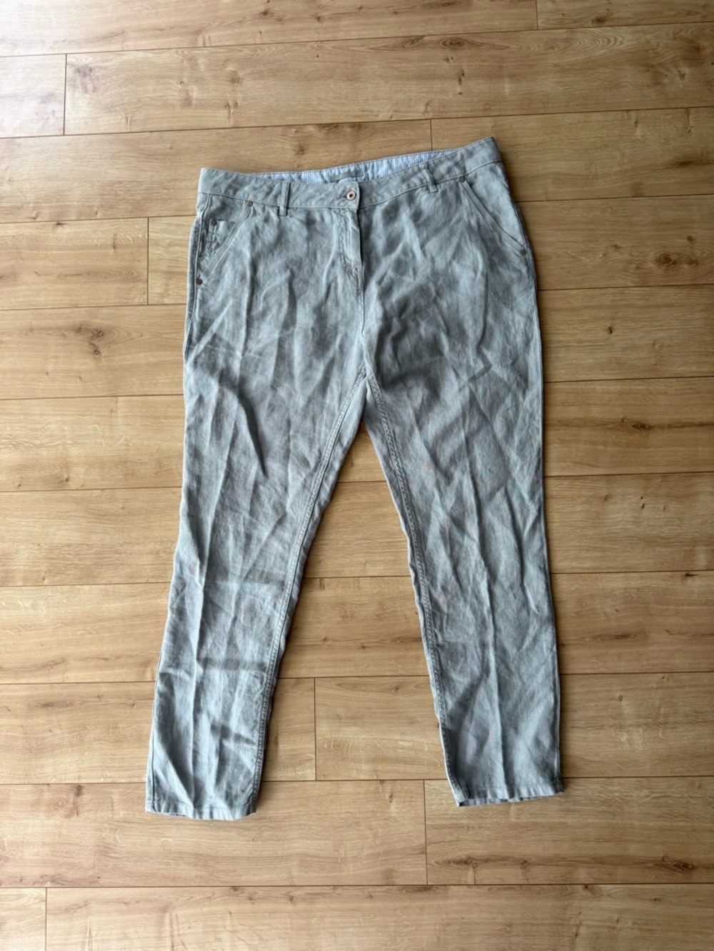 Poetry Womens 100% Linen Gray Pants Relaxed Straight Leg Size 16 EU 48